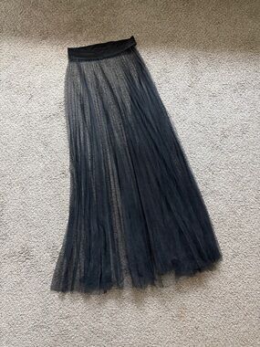 Black Layered Sheer Tulle Maxi Skirt